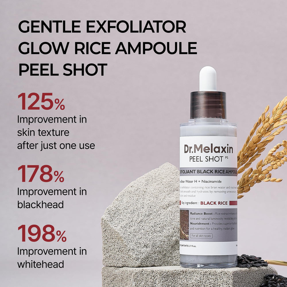 Dr.Melaxin Peel Shot Glow texture close-up highlights micro-exfoliants refining pores