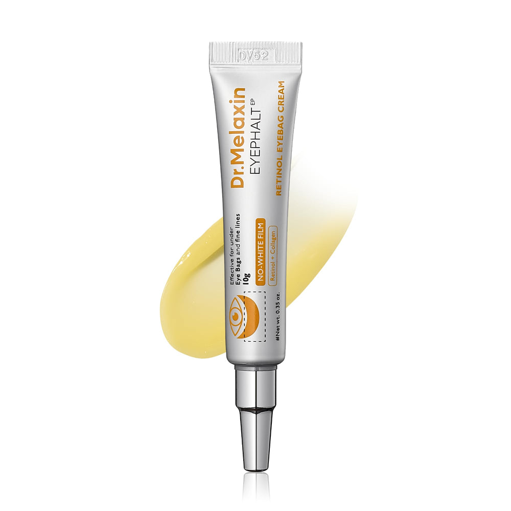 Dr.Melaxin retinol eyebag cream tube with premium packaging and soothing texture for under eye skin.