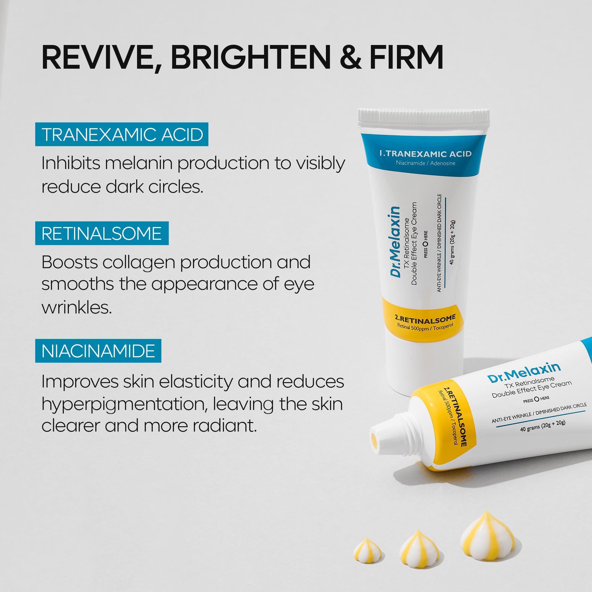 Adenosine and Niacinamide in Dr.Melaxin TX Tranexamic Eye Cream for vitality