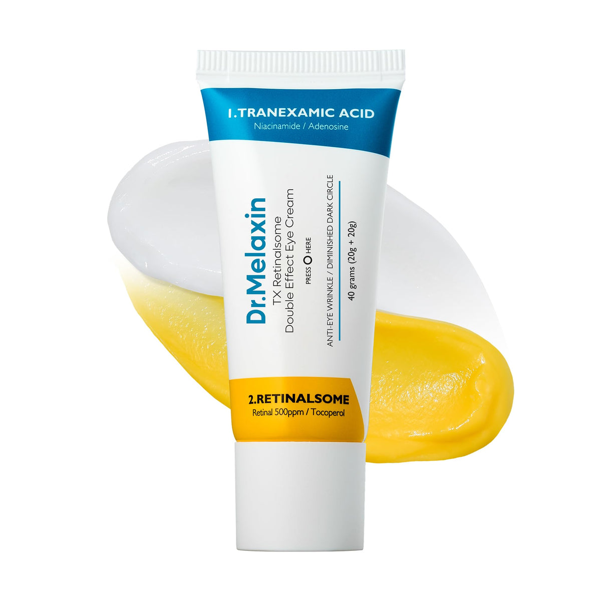 Dr.Melaxin TX Tranexamic Eye Cream packaging shown for daily use