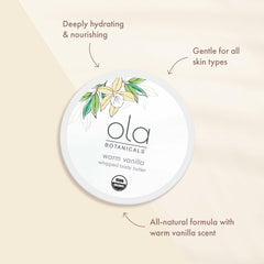 Dr. Mercola Ola Botanical Shea Butter ingredients featuring shea, jojoba, and coconut oils for nourished skin.