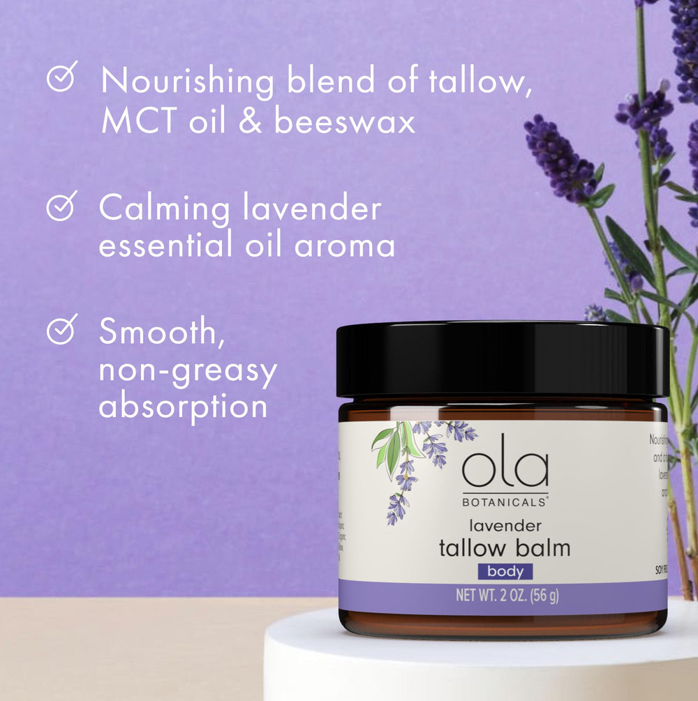 Lavender-infused balm bottle with calming scent for everyday care.