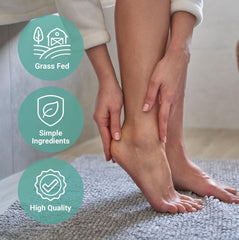 Application shot of Dr. Mercola Ola Tallow Balm Foot Peppermint for soothing, refreshed feet.