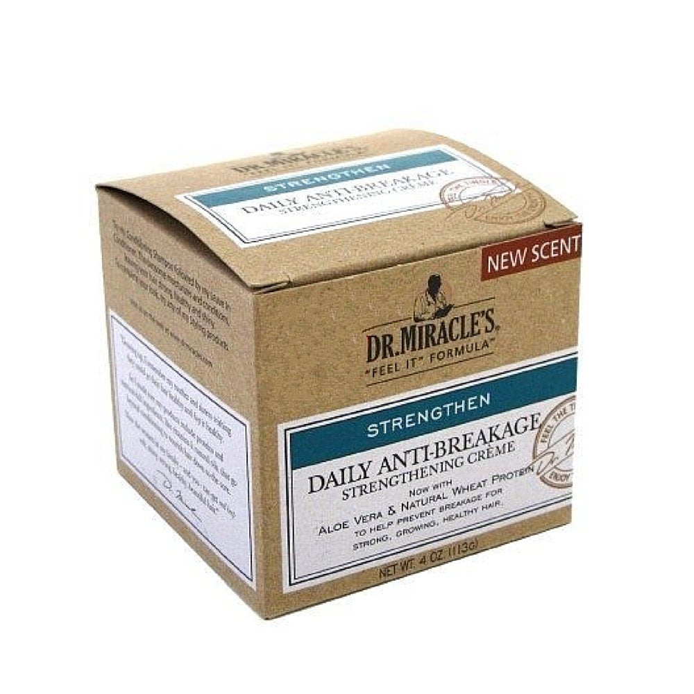 Spread evenly on the scalp with Dr. Miracle's Strengthen Daily Creme for even nourishment.
