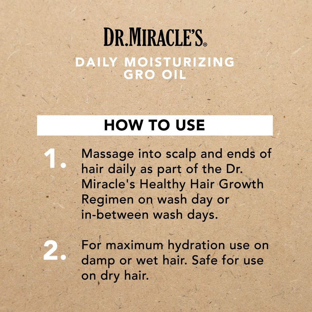 Dr. Miracle's Gro Oil vitamins A, D and E support hair resilience