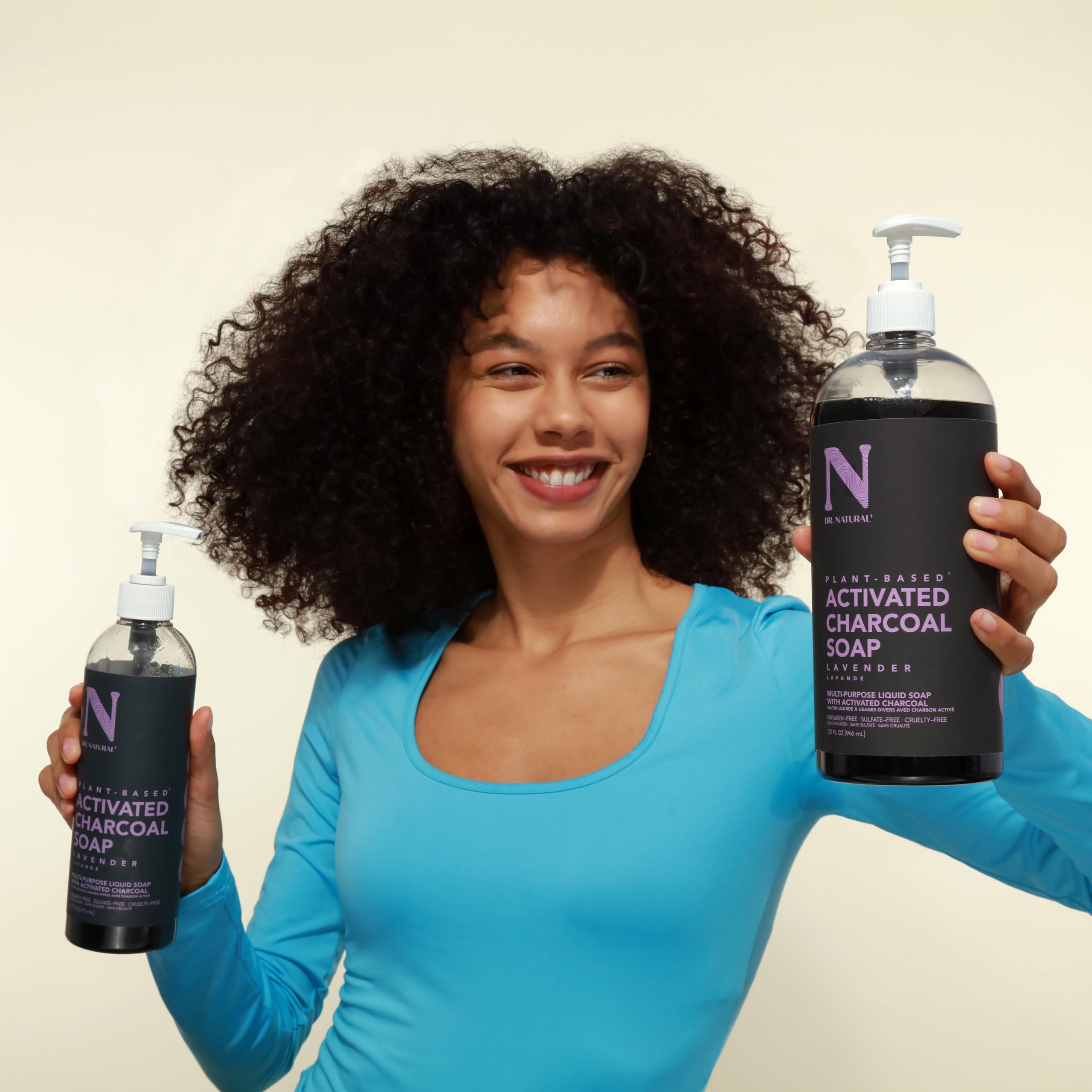 Dr Natural charcoal soap ingredients label highlighting natural care