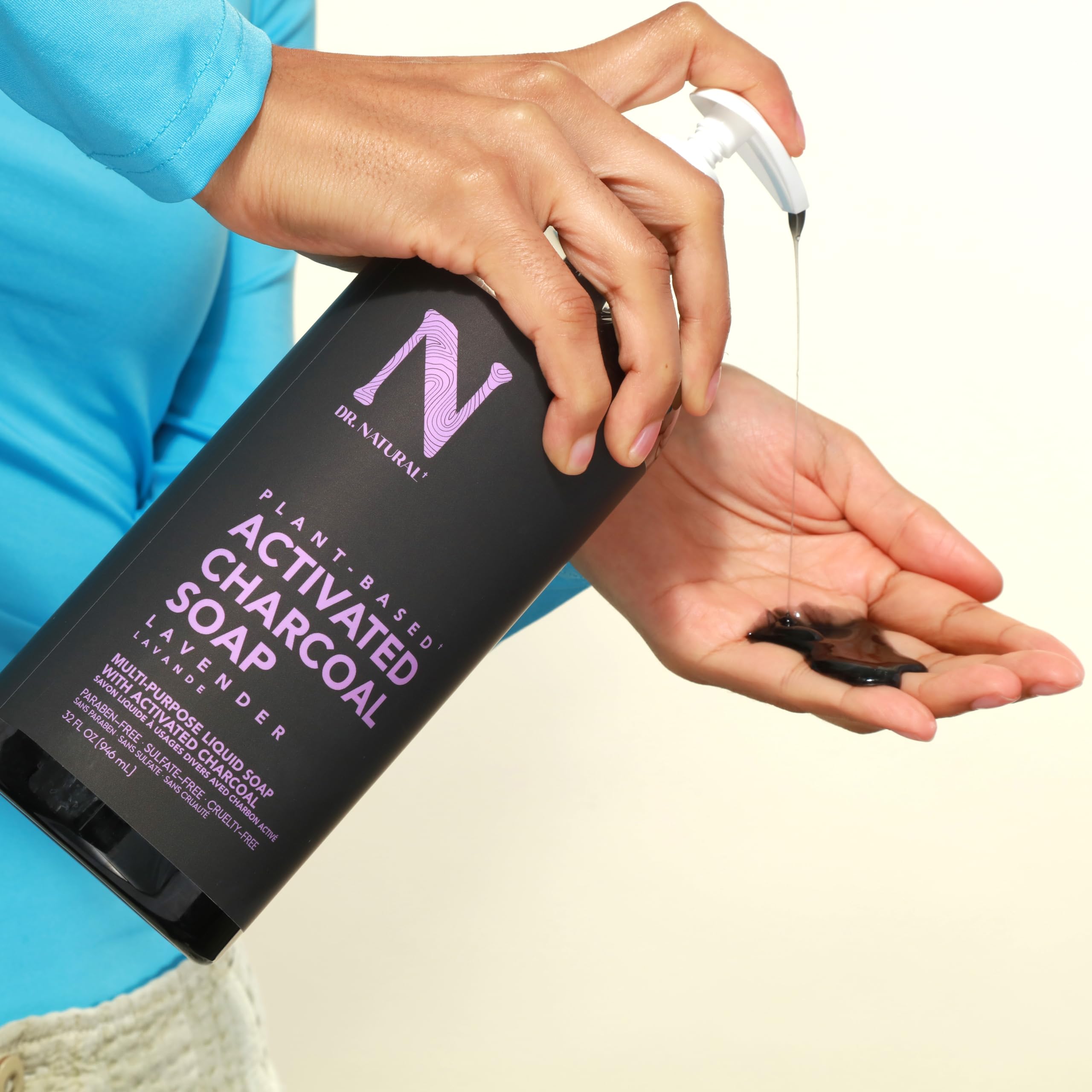 Dr Natural charcoal soap in shower setup for daily use