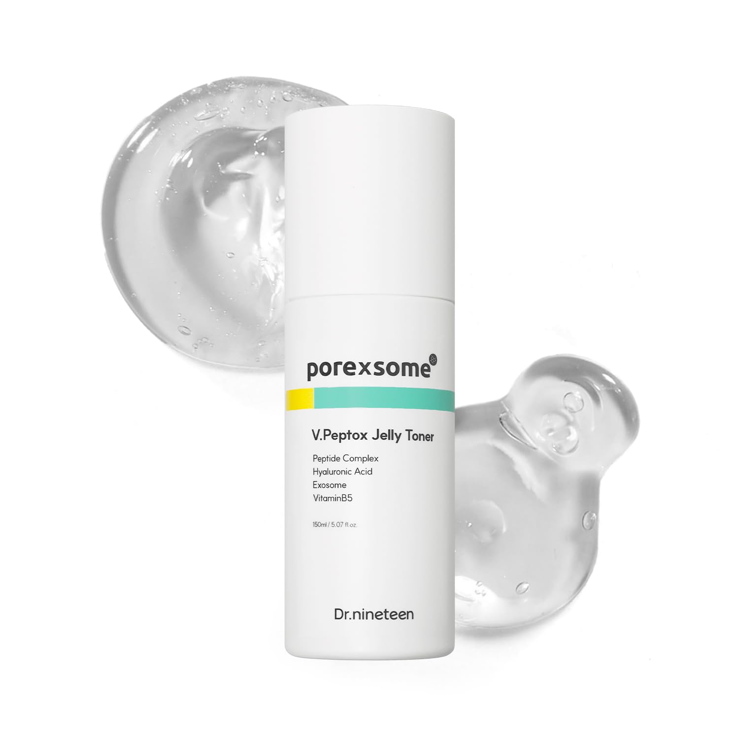 Dr.nineteen V.Peptox Jelly Toner bottle pour shows pore care and hydration benefits