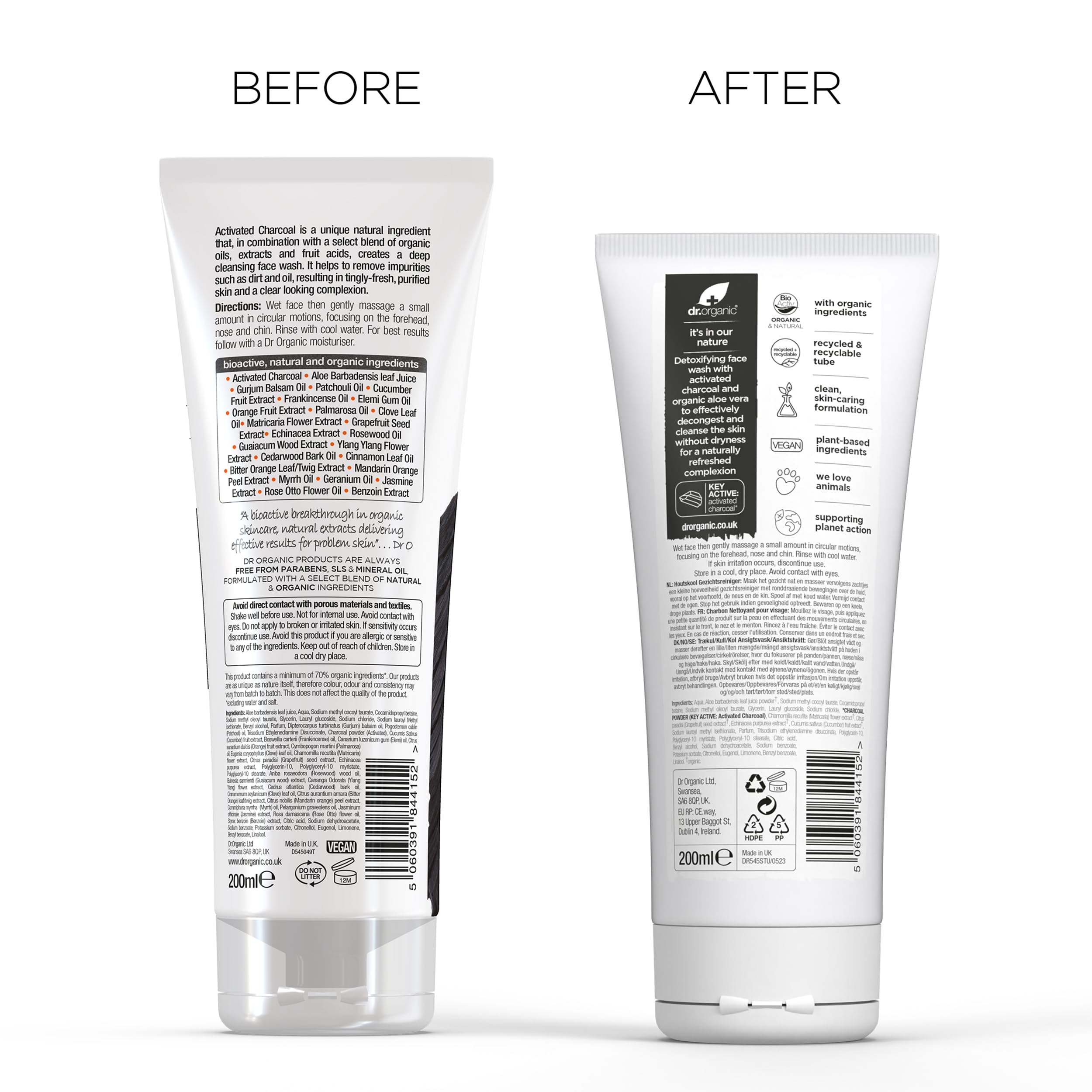 Bathroom scene with Dr Organic Charcoal Face Wash for daily use