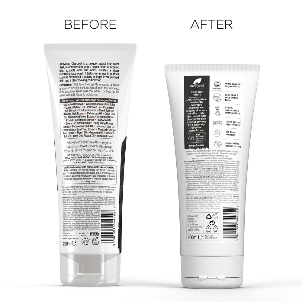 Bathroom scene with Dr Organic Charcoal Face Wash for daily use