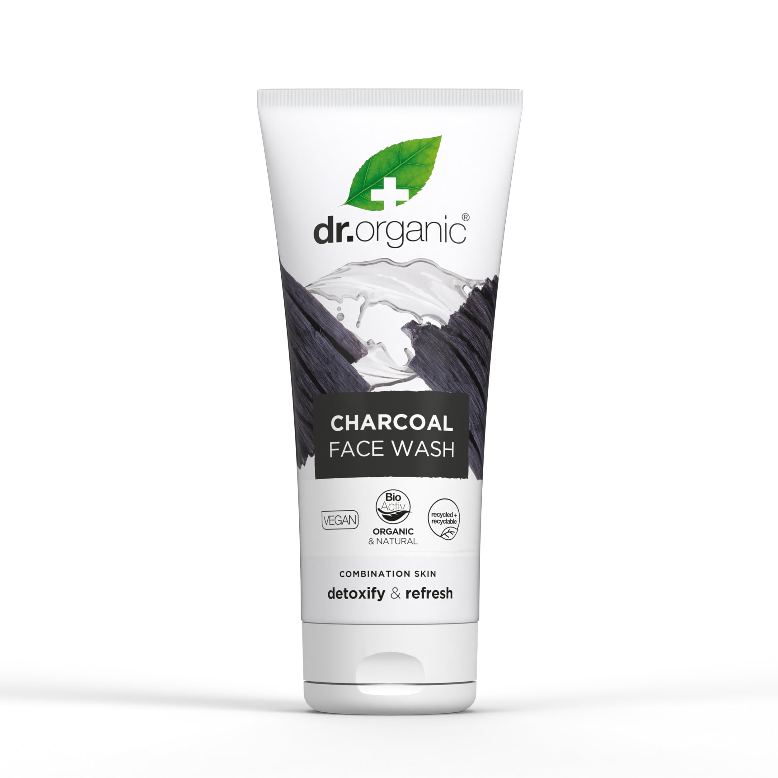 Dr Organic Charcoal Face Wash bottle front view showing clean, deep-cleansing focus