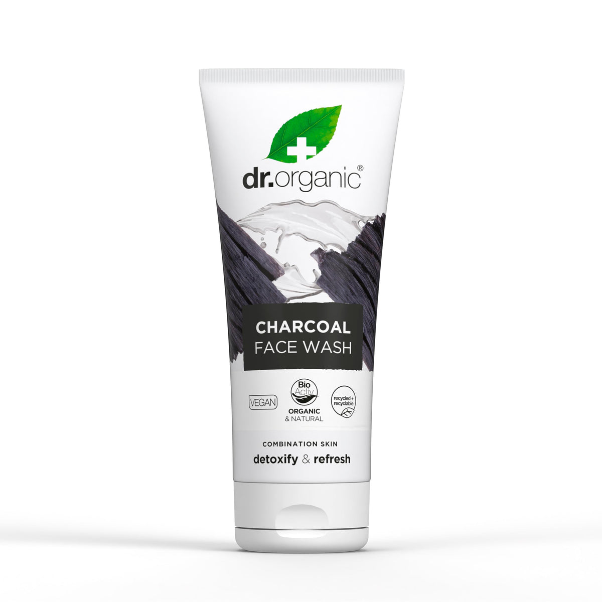 Dr Organic Charcoal Face Wash bottle front view showing clean, deep-cleansing focus