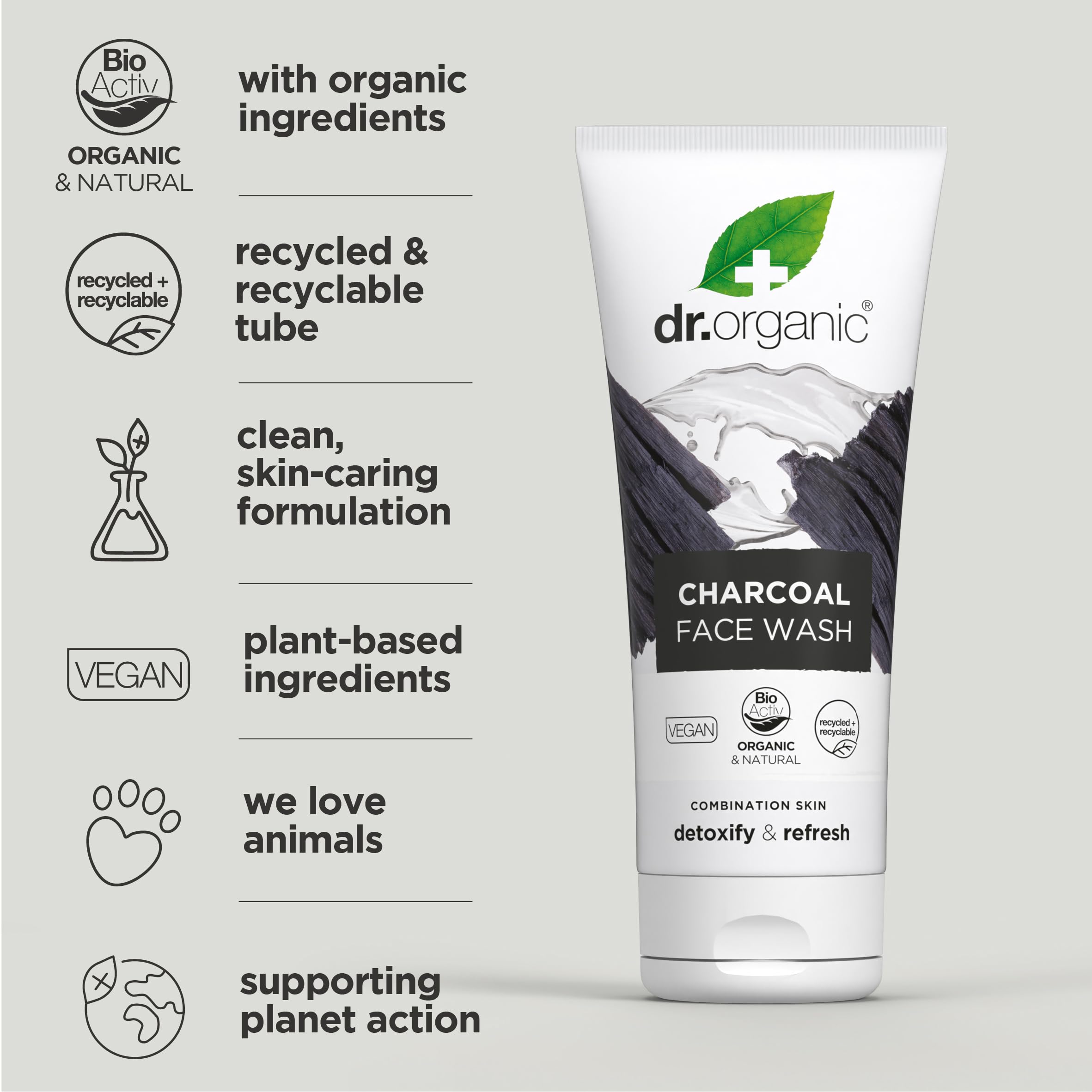 Close-up of activated charcoal texture in Dr Organic Face Wash