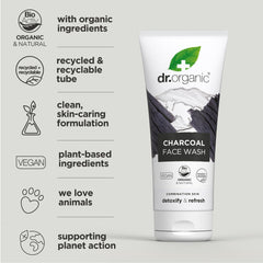 Close-up of activated charcoal texture in Dr Organic Face Wash
