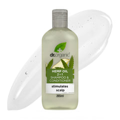 Dr Organic Hemp Oil 2-in-1 bottle shows the product designed for fine hair and balanced cleansing.