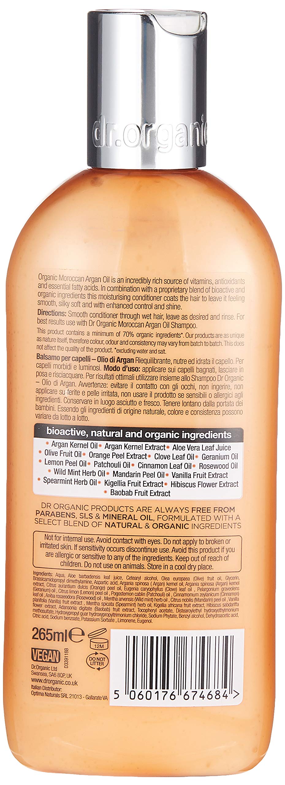 Dr. Organic Moroccan Argan Oil Conditioner packaging highlights organic formula