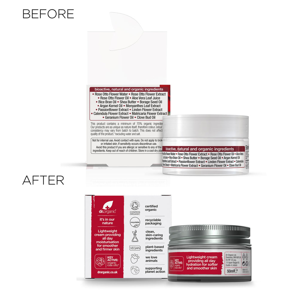 Dr. Organic Rose Otto Day Cream being applied to the face for daily hydration.