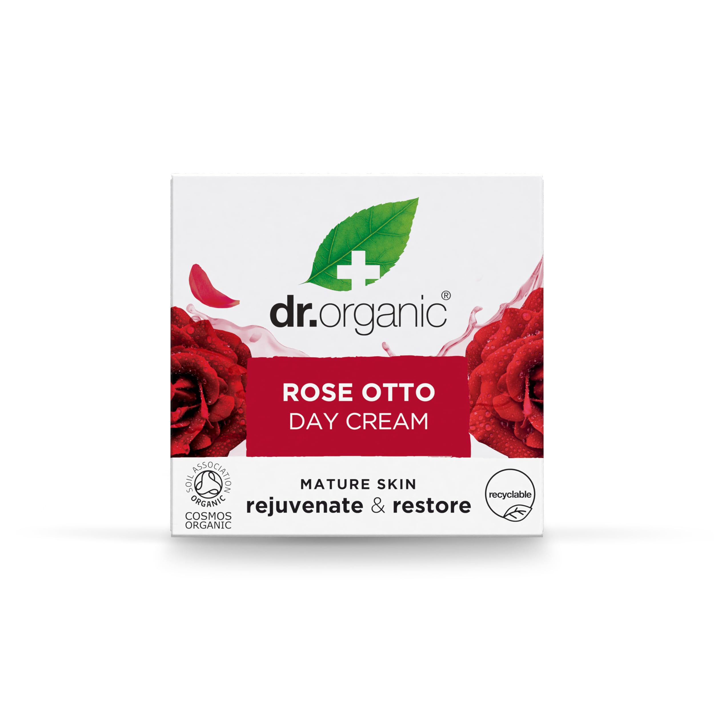 Dr. Organic Rose Otto Day Cream luxurious formula with floral fragrance.