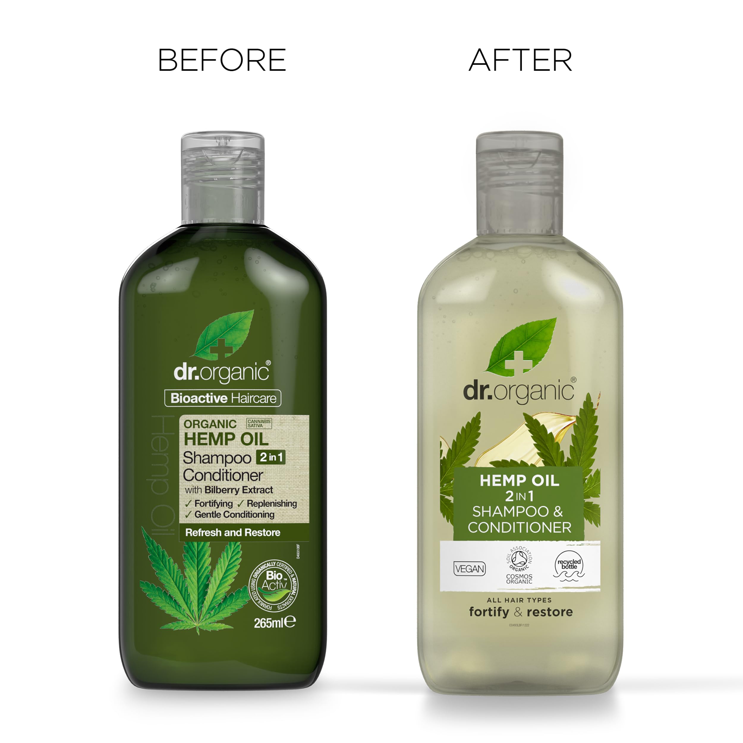 Application of Dr Organic hemp oil 2-in-1 on hair for cleansing and conditioning.