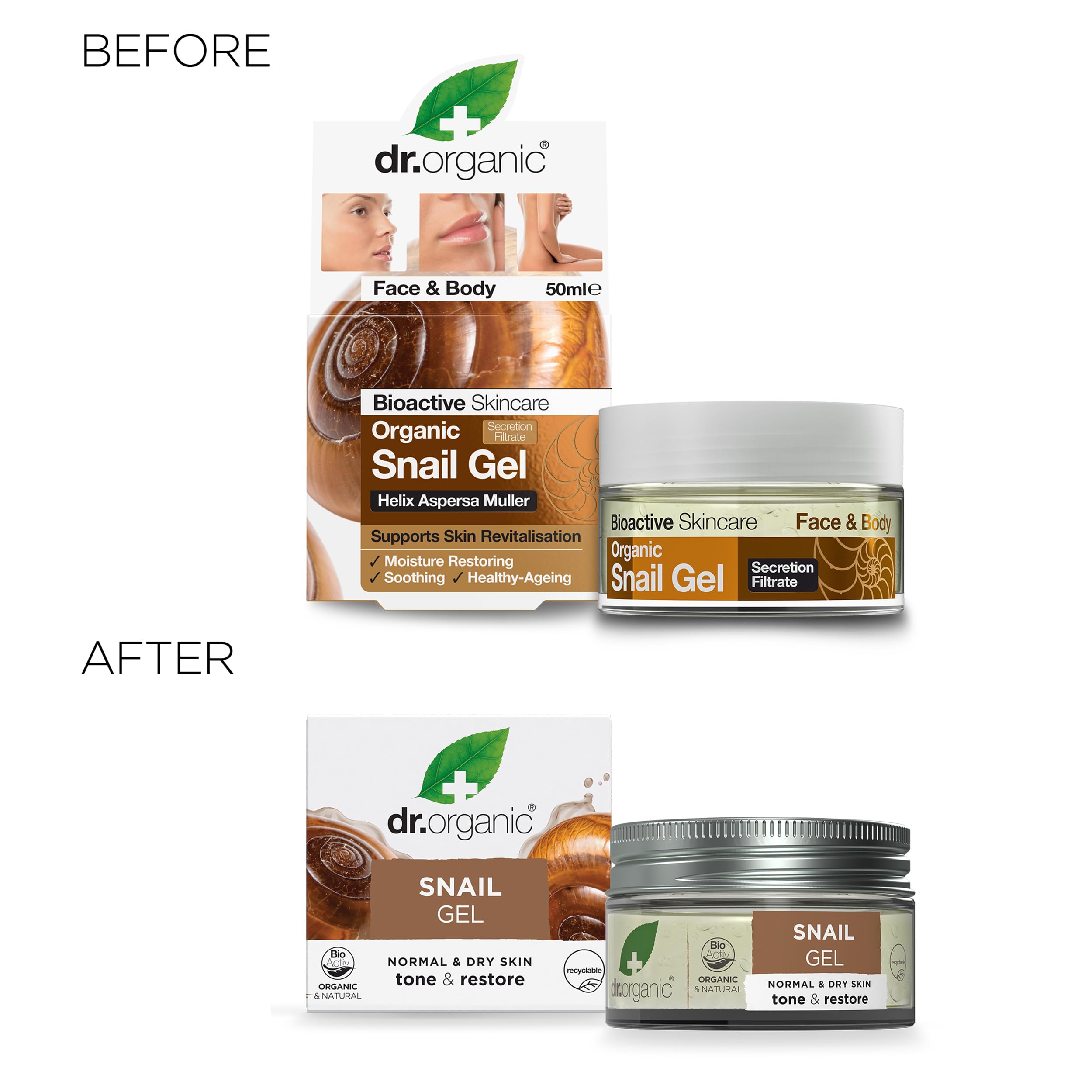 Dr. Organic Snail Gel applied to face for gentle absorption
