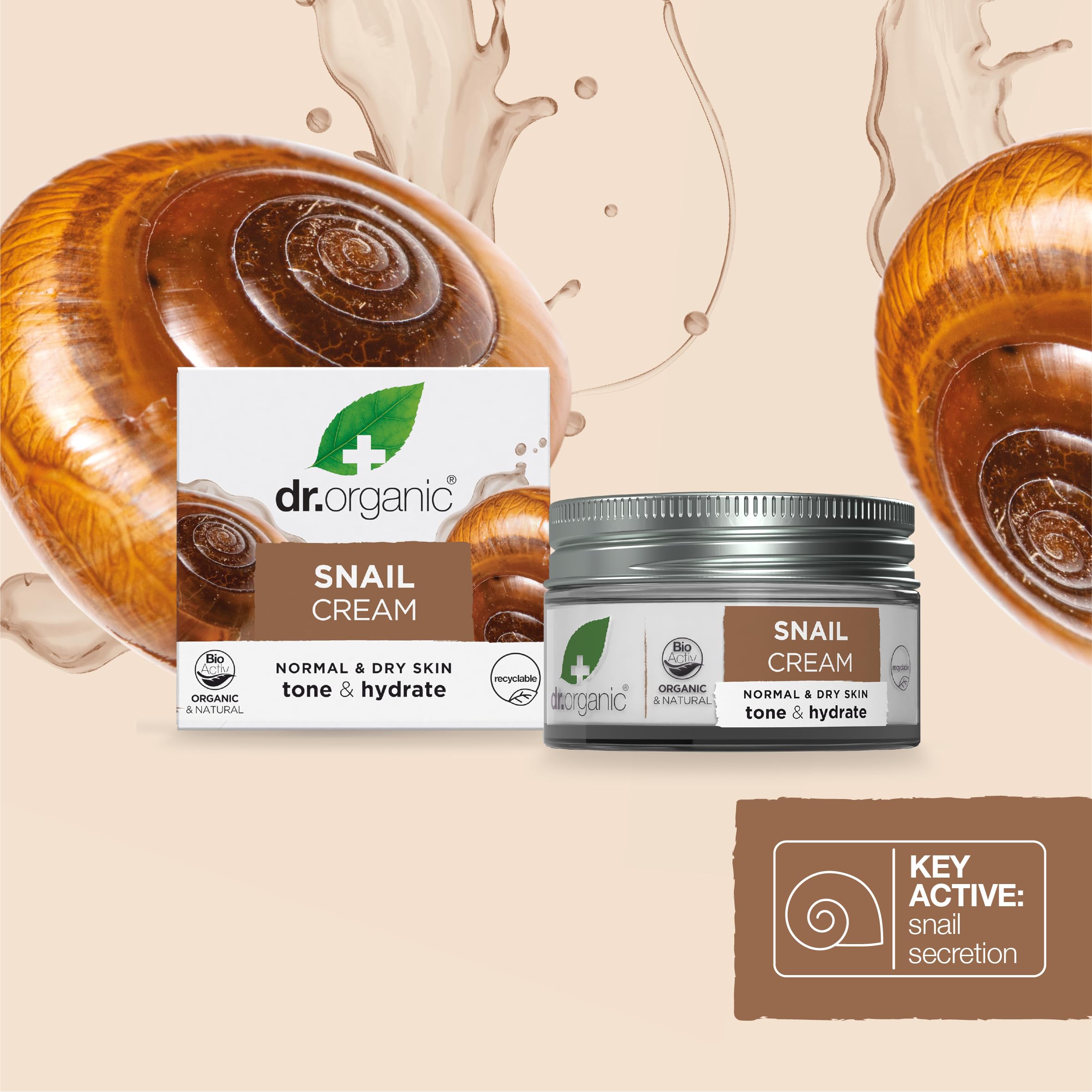Dr. Organic Snail Gel Face Cream eco-packaging promotes sustainability and recyclability