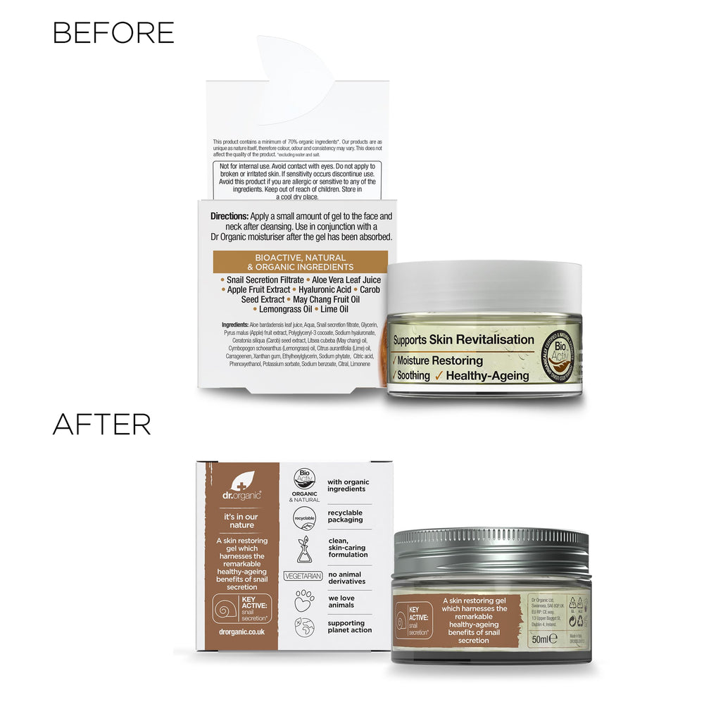 Dr. Organic Snail Gel on skin showing a light, breathable finish