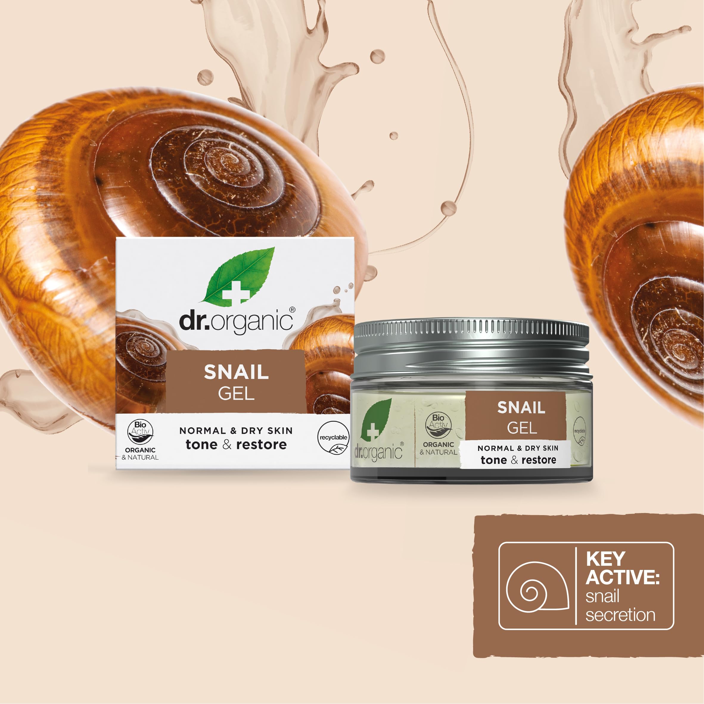 Open jar reveals smooth texture of Dr. Organic Snail Gel
