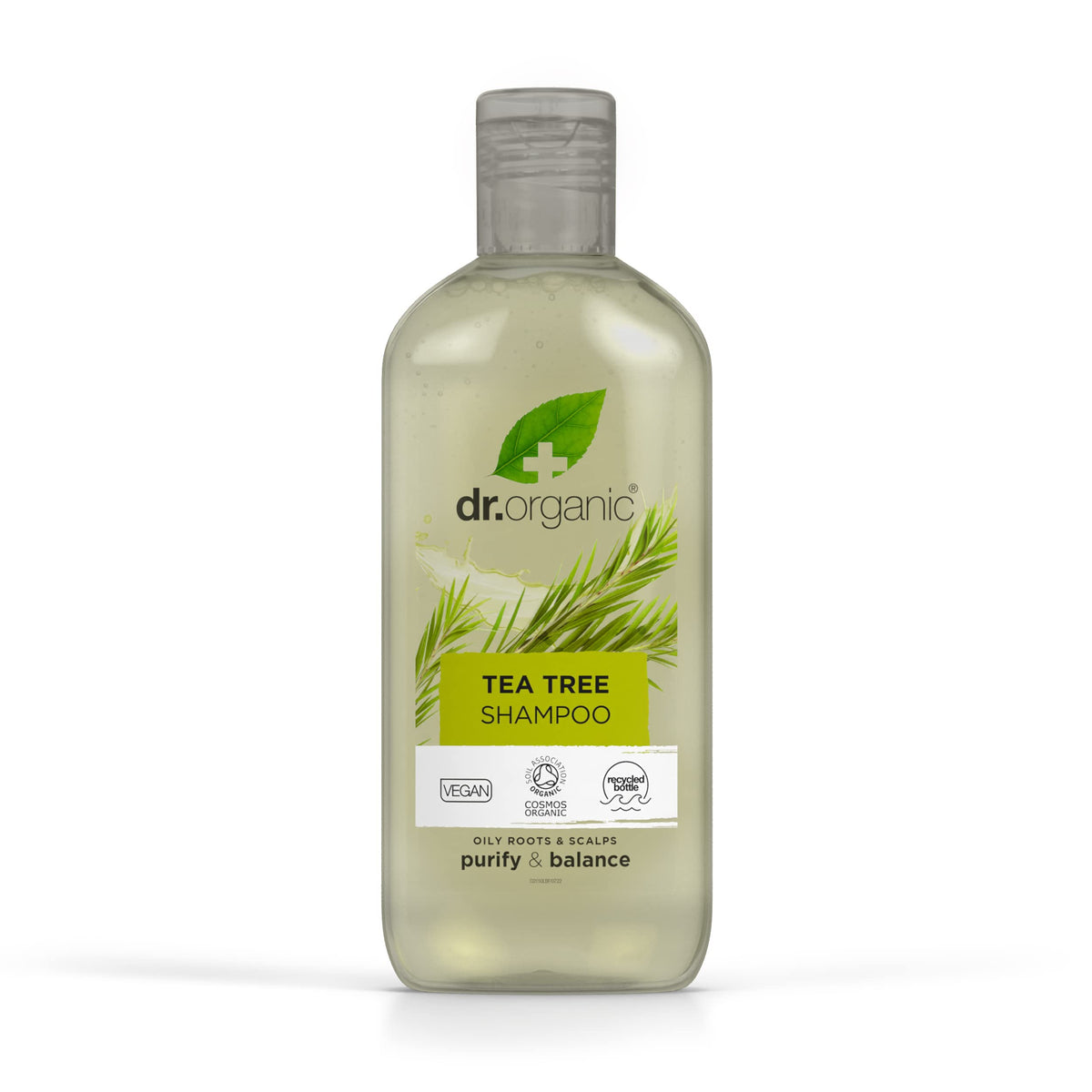 Dr. Organic Tea Tree Shampoo bottle front view highlighting natural formula