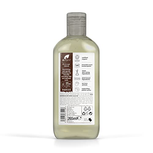 Dr. Organic Virgin Coconut Oil Shampoo label—organic, COSMOS-certified formula.