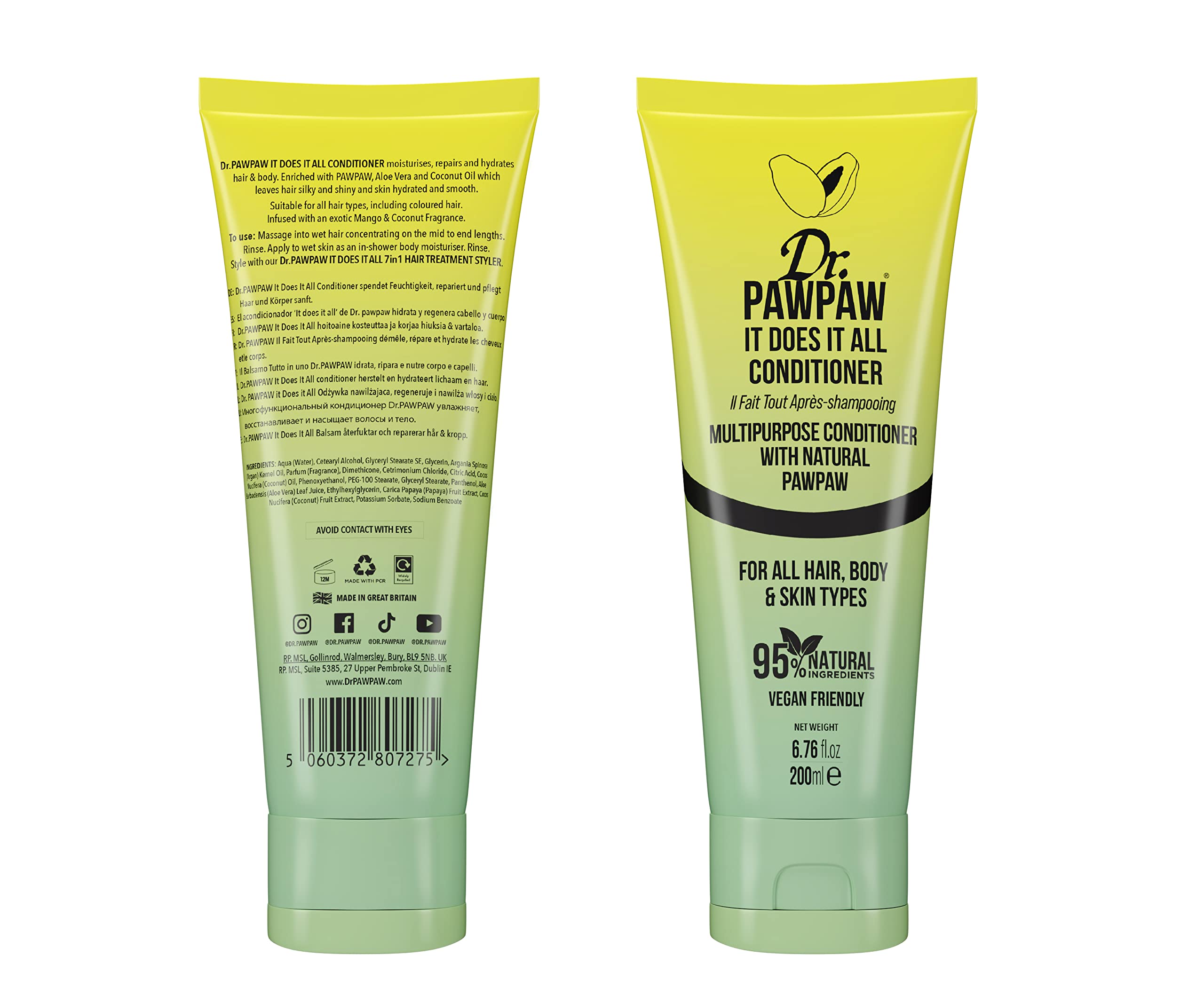Dr. PAWPAW It Does It All Conditioner texture close-up shows smooth hair finish.