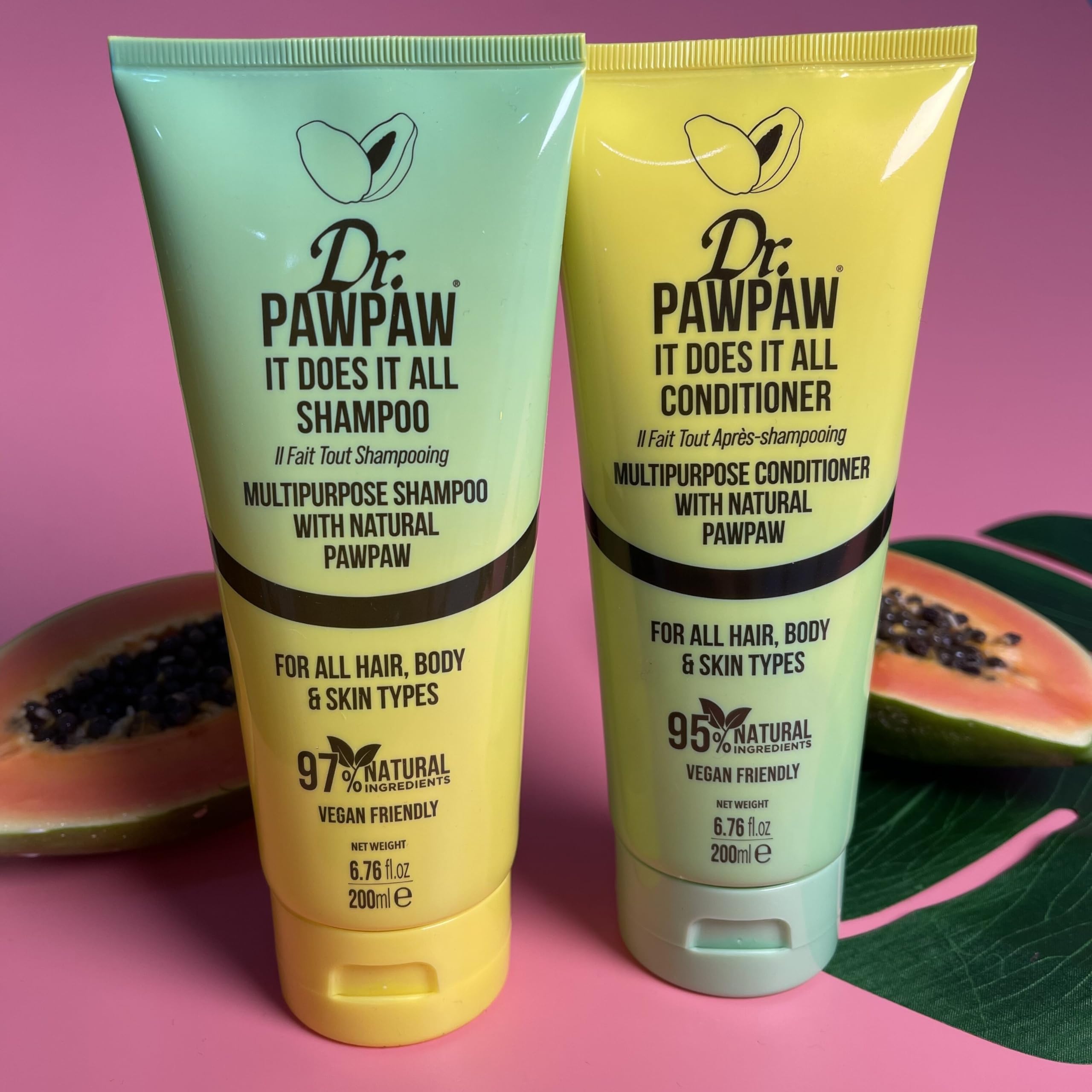 Dr. PAWPAW It Does It All Conditioner label highlights sulfate-free formula.