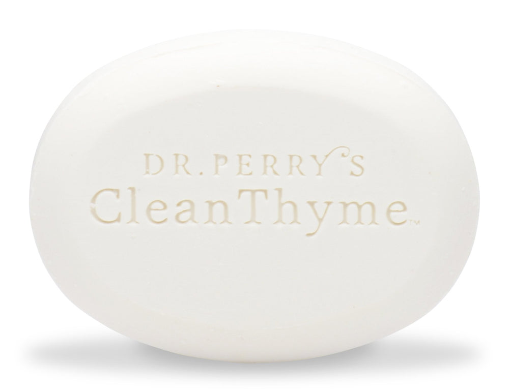 Dr. Perry's CleanThyme cleansing bar forms a gentle foamy cleanse for face and body.