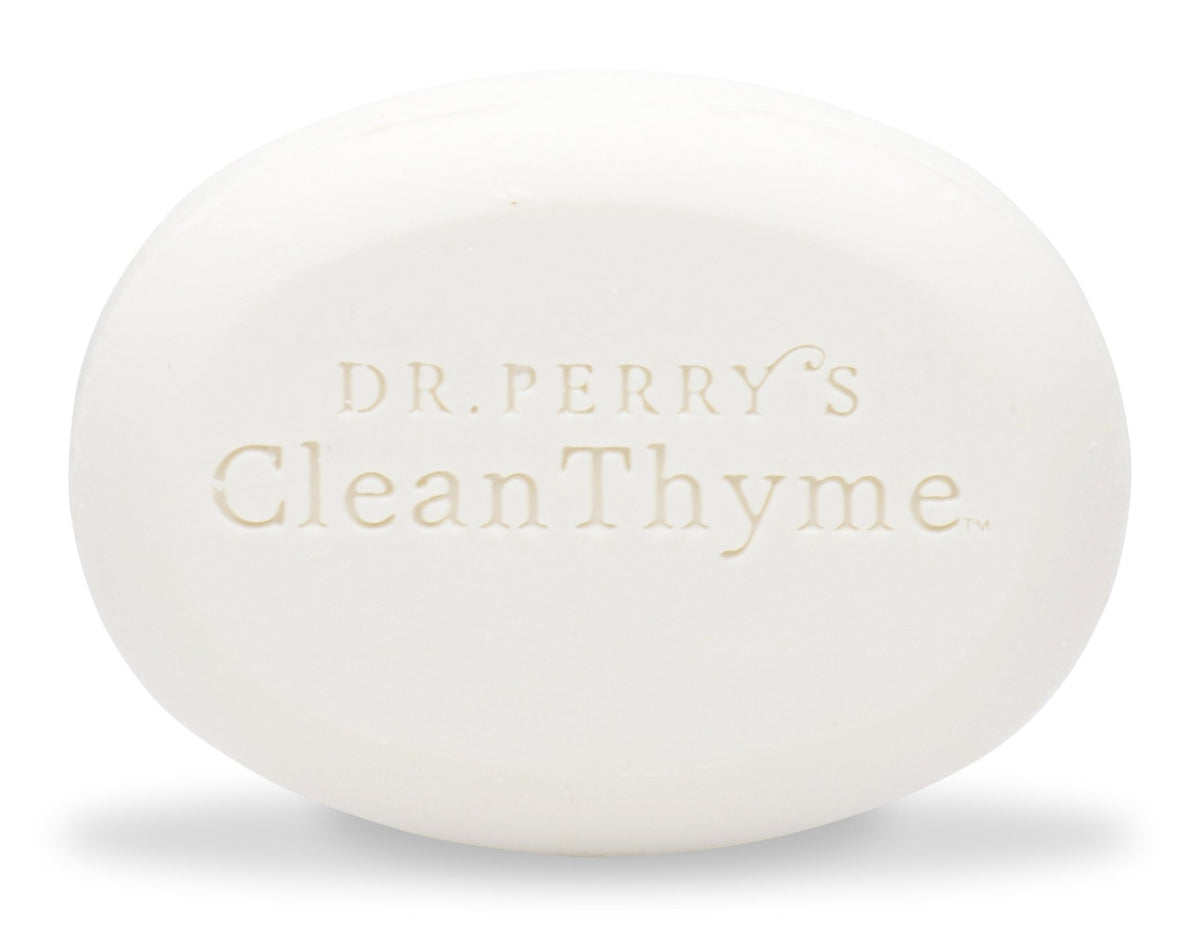Dr. Perry's CleanThyme cleansing bar forms a gentle foamy cleanse for face and body.