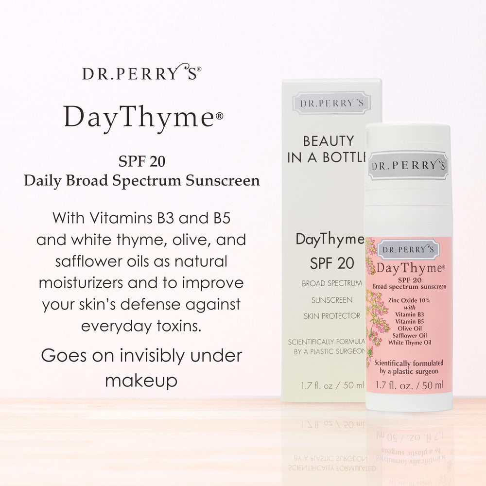 DayThyme SPF 20 texture on skin illustrating a light, non-greasy glide.