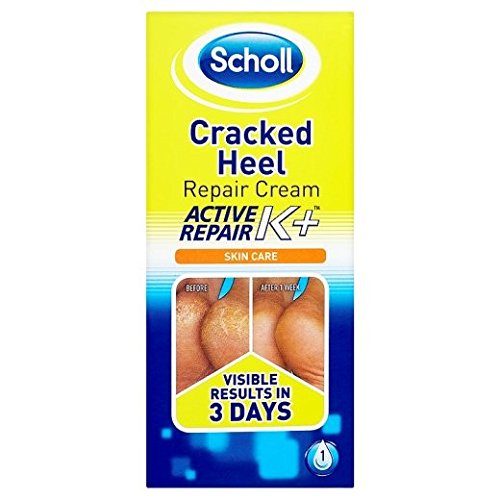 Dr. Scholl's Cracked Heel Repair Cream K Plus bottle for daily hydration and smoother heels.