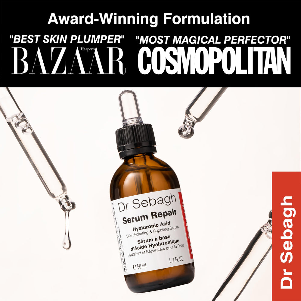Applying Dr Sebagh Serum Repair to skin for instant refreshment and subtle plumpness.