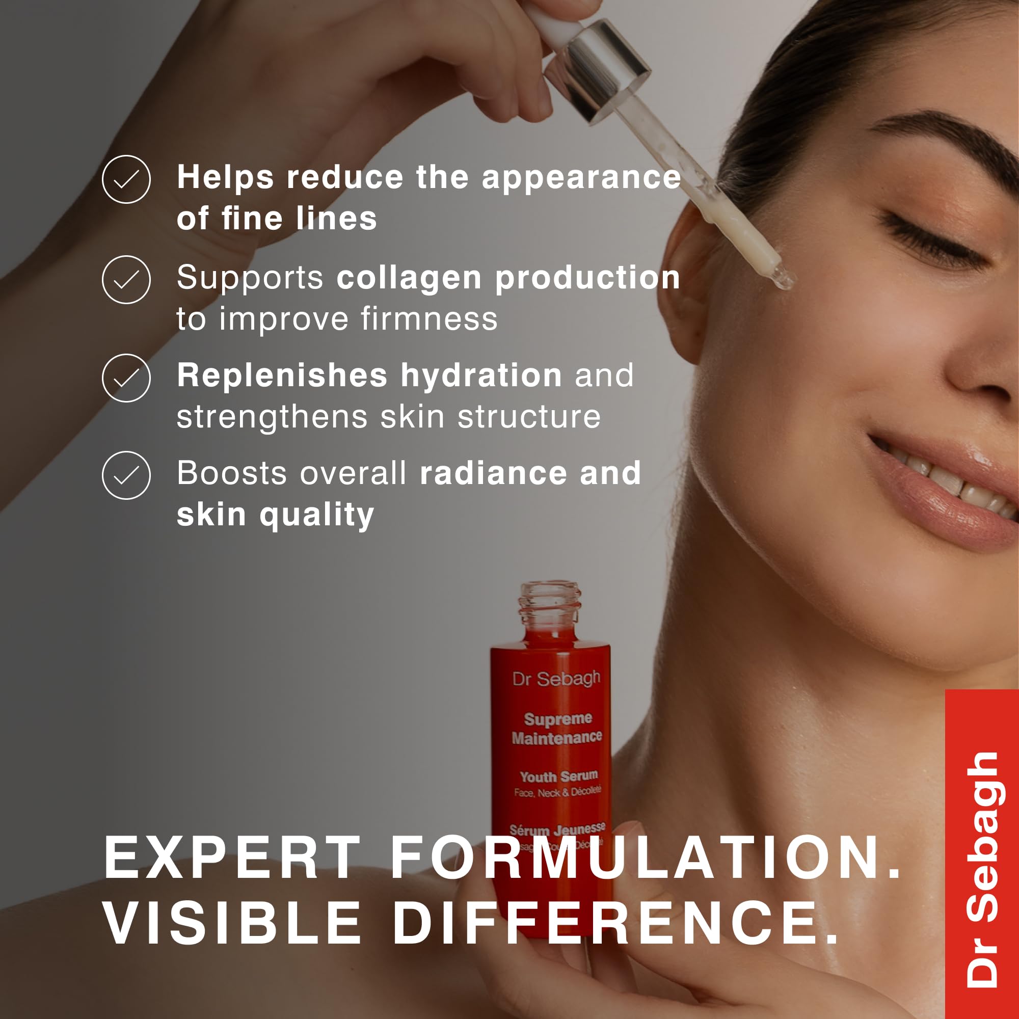 Dr Sebagh Supreme Maintenance Youth Serum label detail highlighting resveratrol and peptides