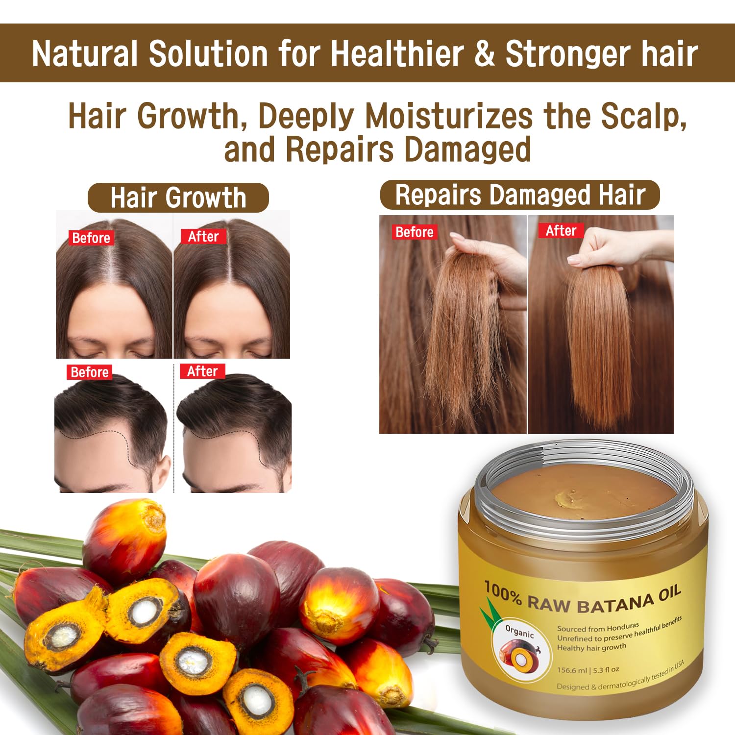 Batana Oil on damaged hair strands showing repair and shine