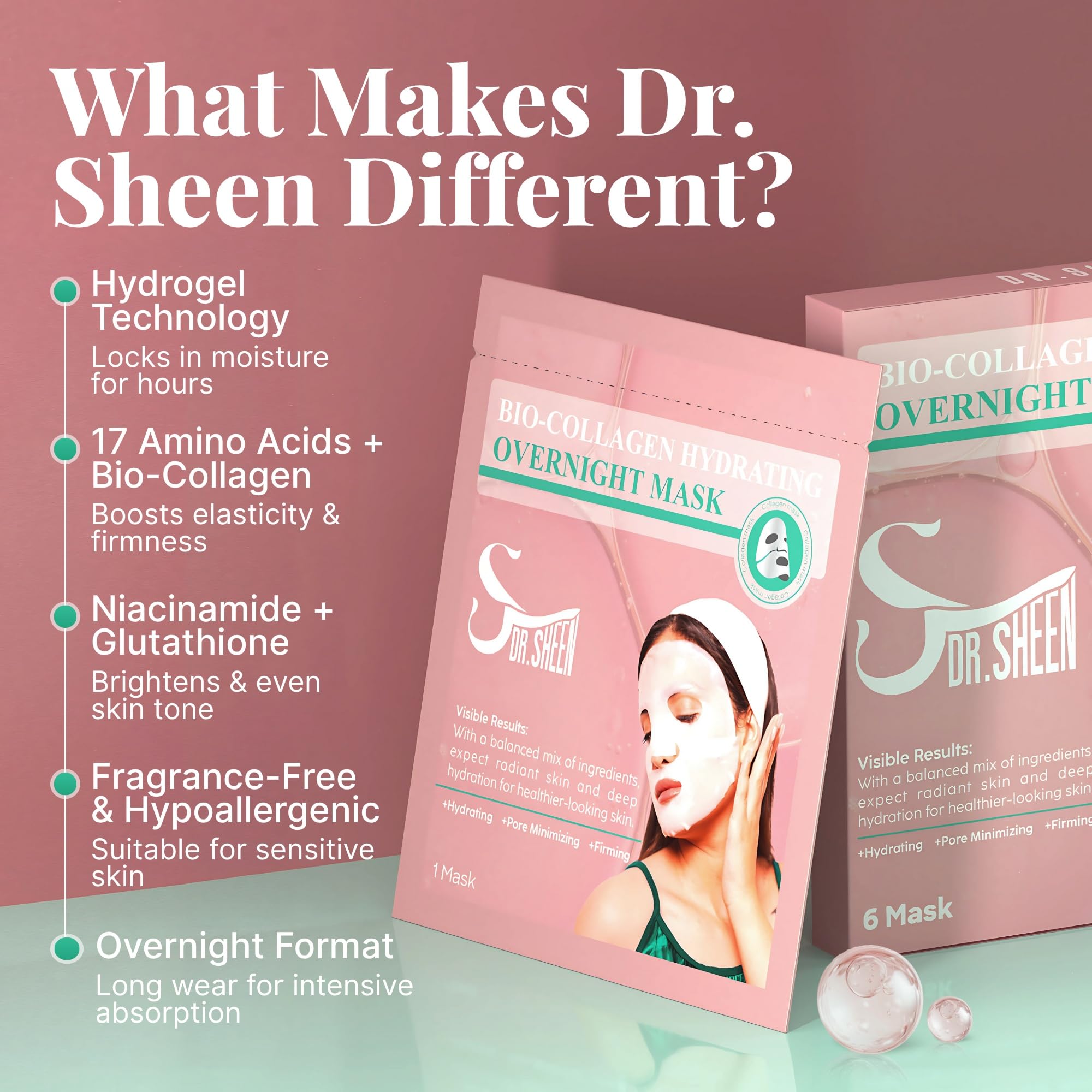 Six-pack packaging of Dr. Sheen Bio Collagen masks.