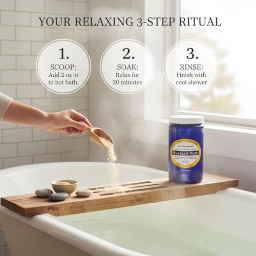 Dr. Singha's mustard bath bottle shown on shelf for self-care