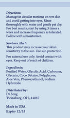 Dr Song Glycolic Face Wash label closeup emphasizes lab-grade purity and skincare benefits