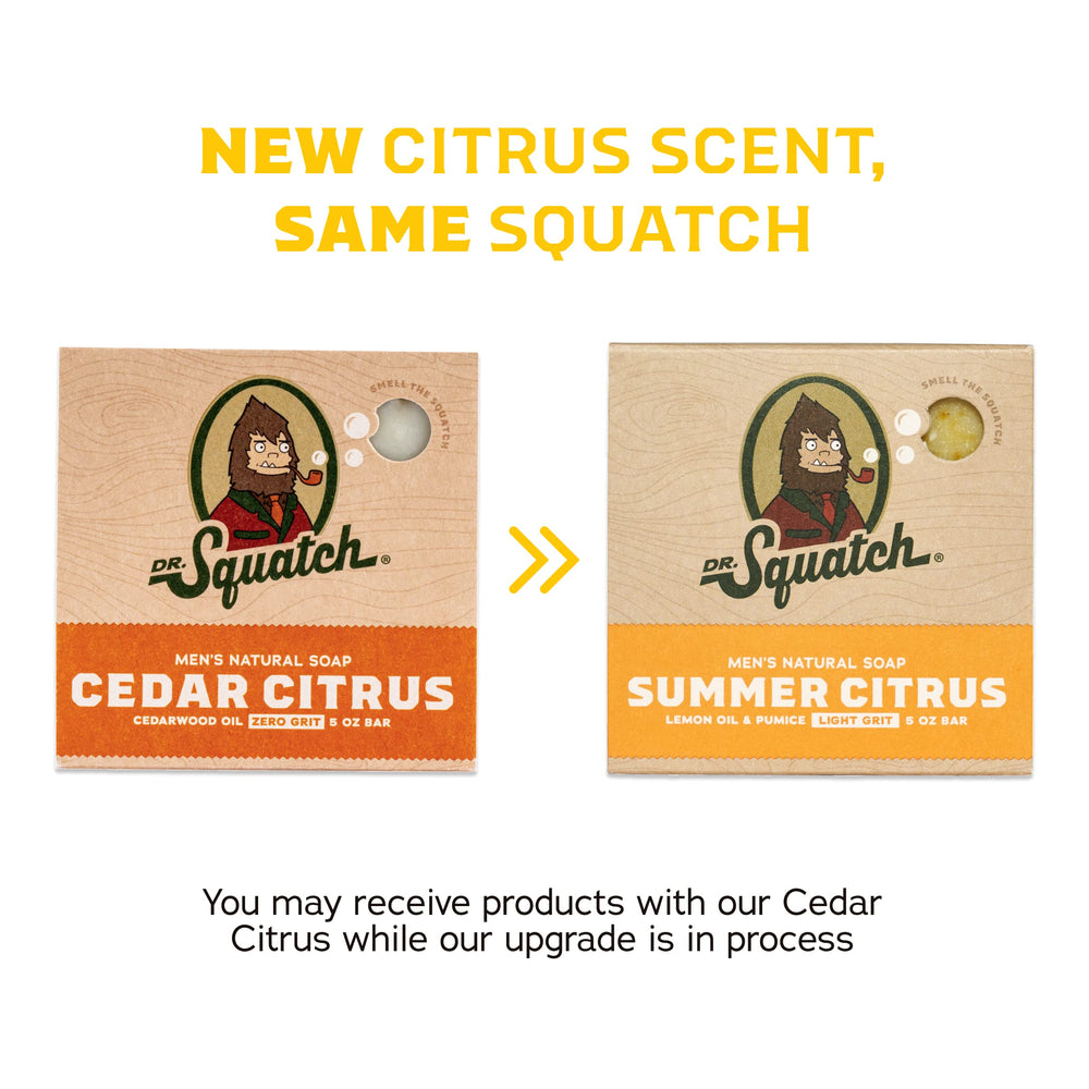 Dr. Squatch 5-pack product pack shot, showcases five natural bars.