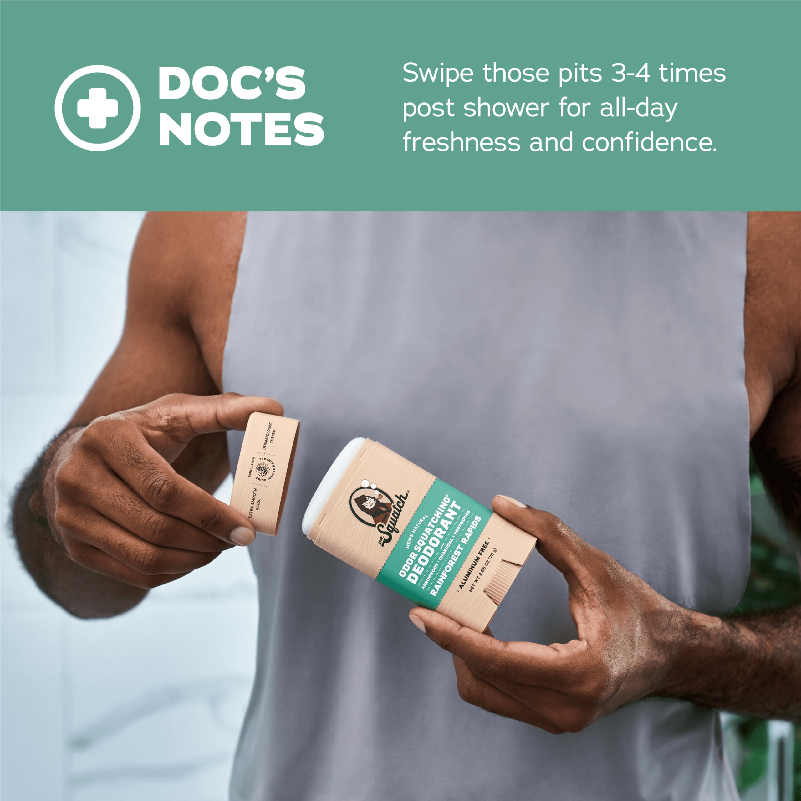 Dr. Squatch aluminum-free deodorant emphasizes skin-friendly protection.