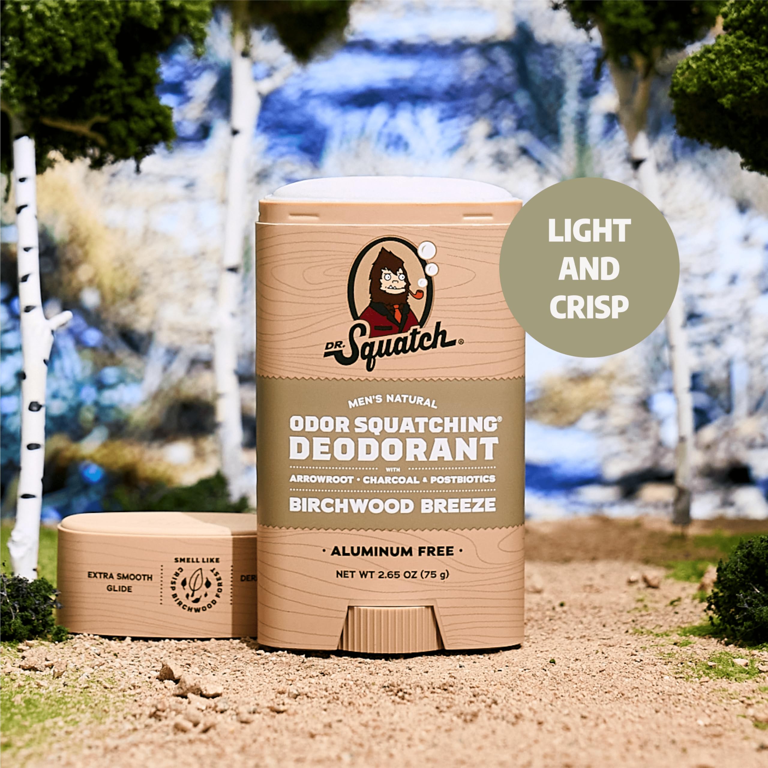 Close-up of charcoal and postbiotics texture in Dr. Squatch deodorant.