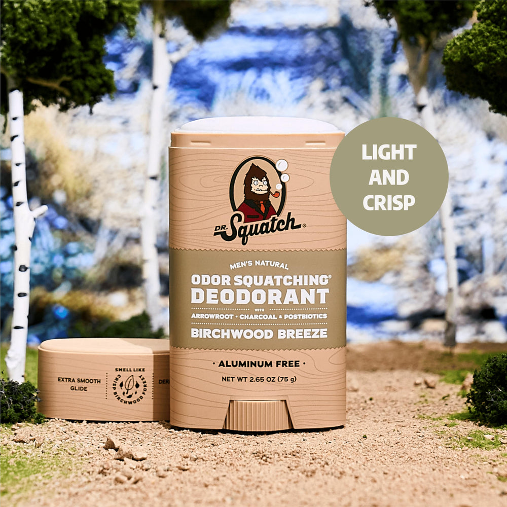 Close-up of charcoal and postbiotics texture in Dr. Squatch deodorant.