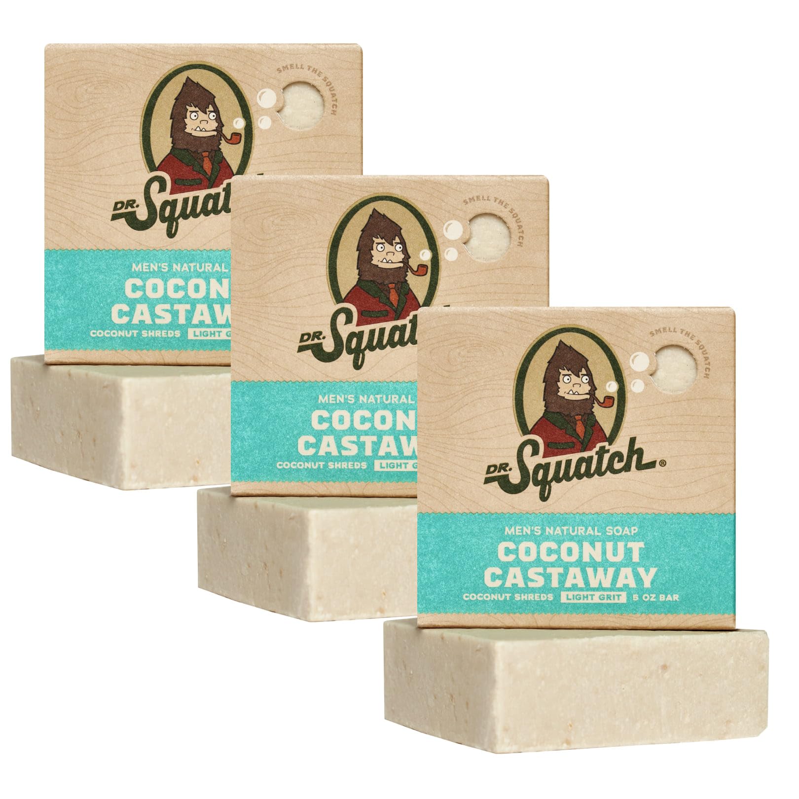 Dr. Squatch Coconut Castaway bar lathers richly for daily cleansing.