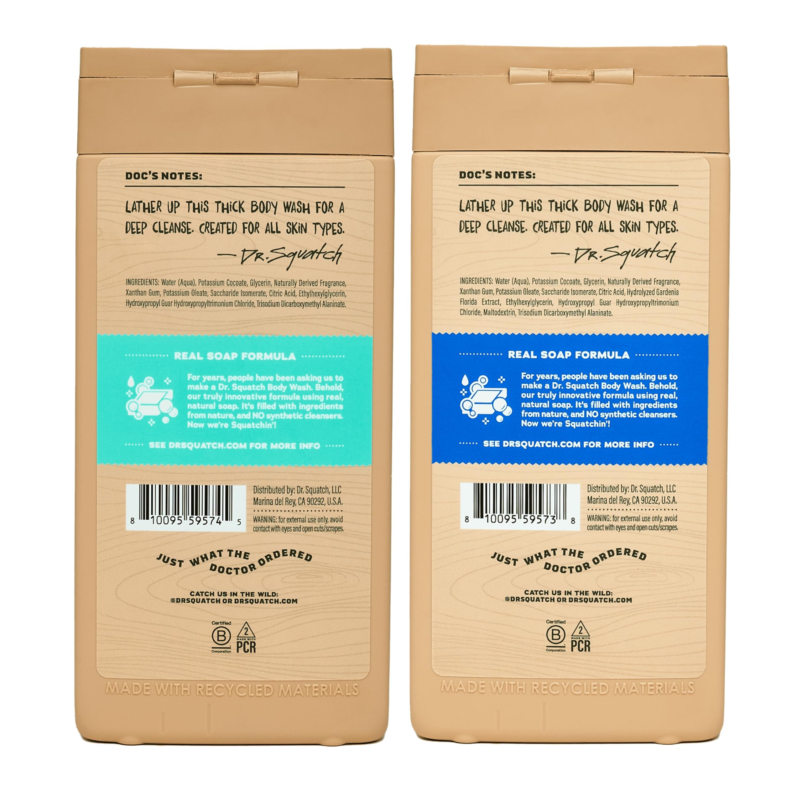 Dr. Squatch Coconut Castaway bottle highlights creamy lather and tropical notes.