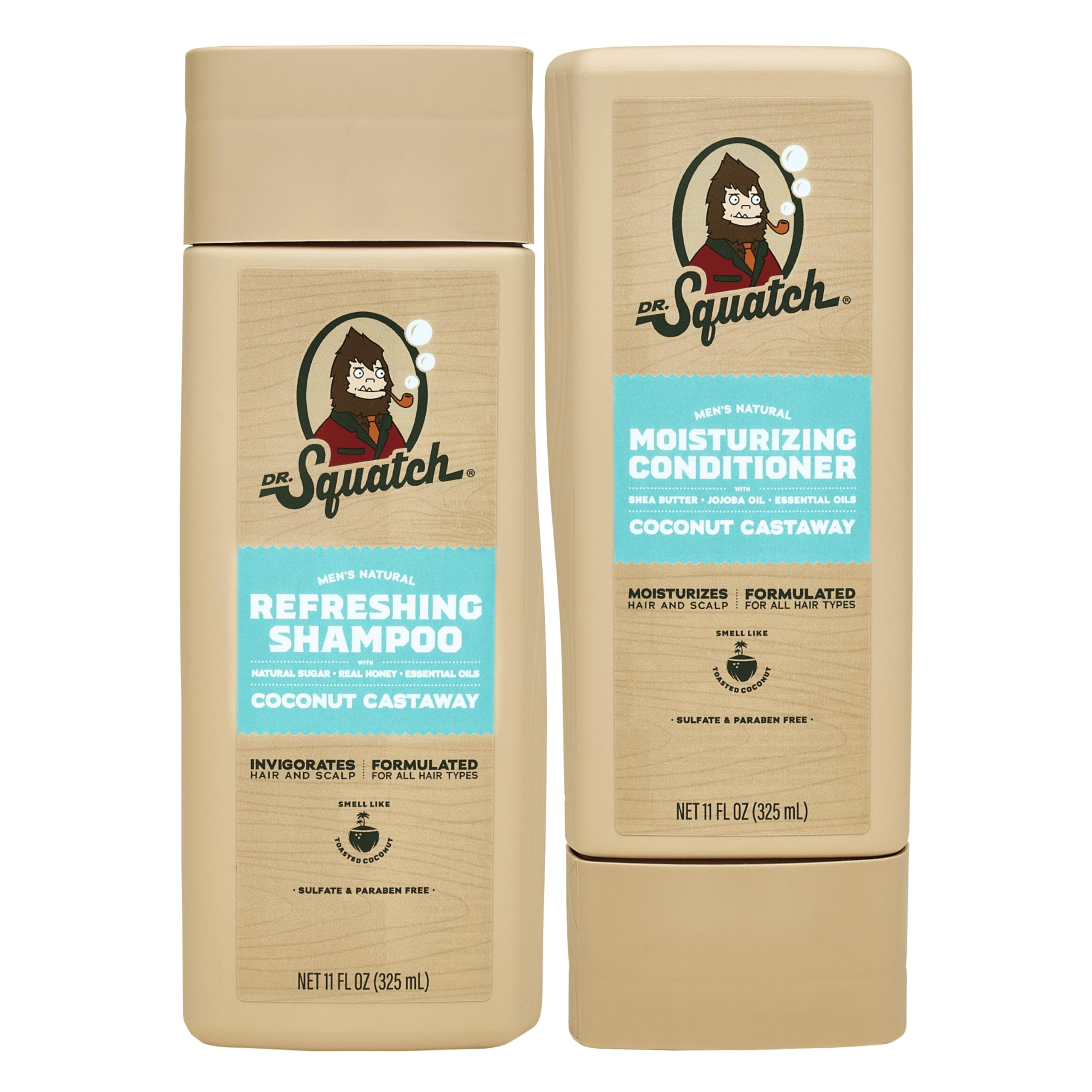 Dr. Squatch Coconut Castaway shampoo bottle offering a refreshing cleanse.