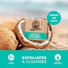 Dr. Squatch Coconut Castaway includes kaolin clay for gentle cleansing and subtle detox.