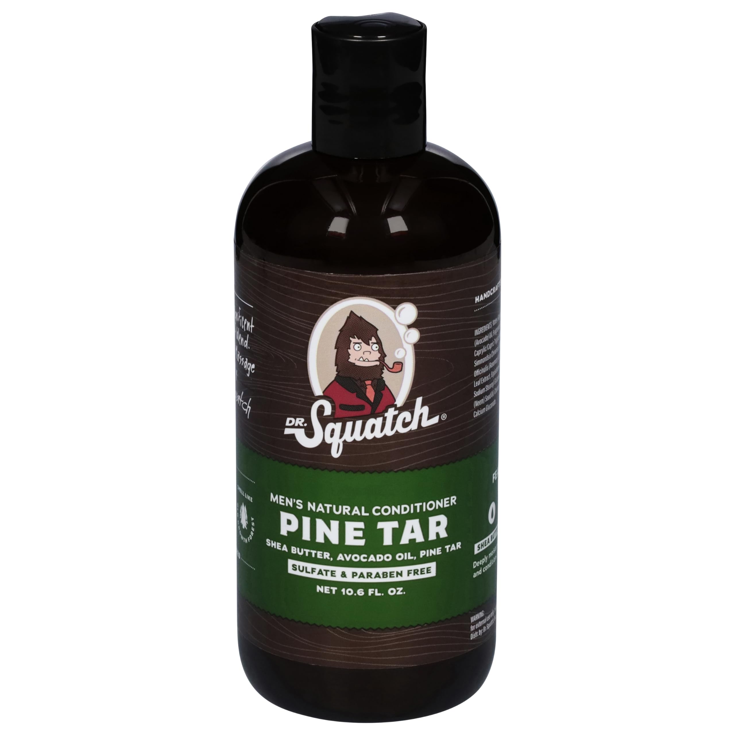 Dr. Squatch pine tar conditioner bottle with a crisp pine scent and gentle hydration